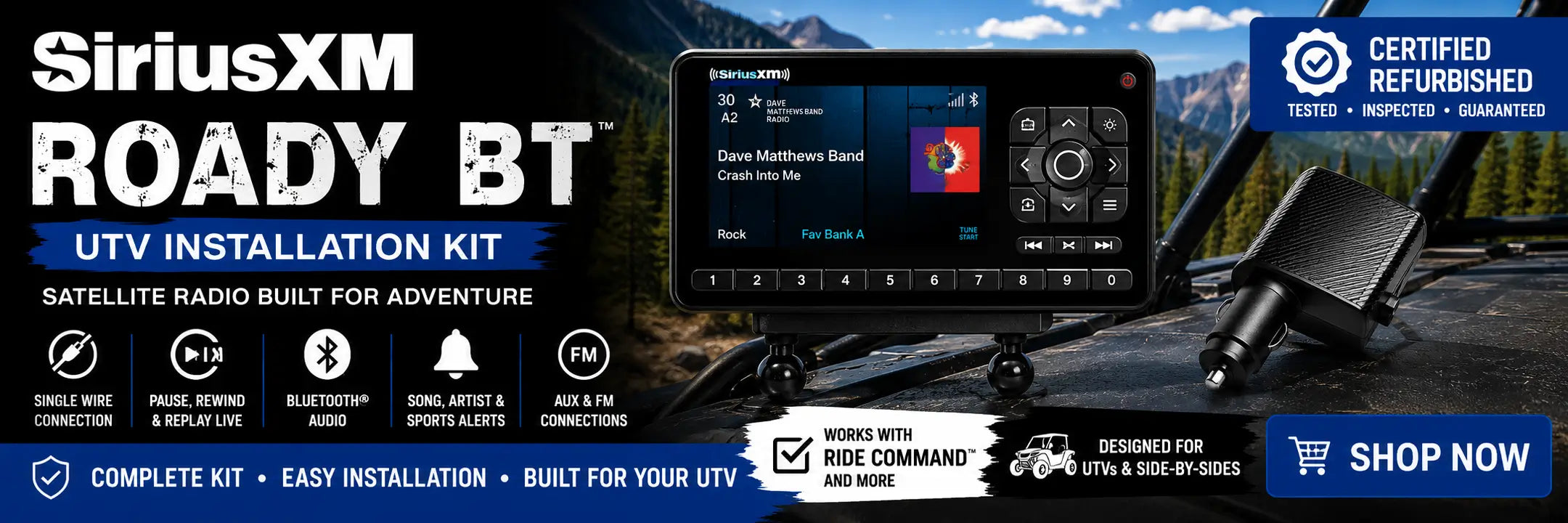 Certified Refurbished SiriusXM Roady BT Bluetooth Radio with UTV Installation Kit
