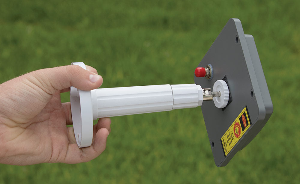 The adjustable base allows for horizontal or vertical installation