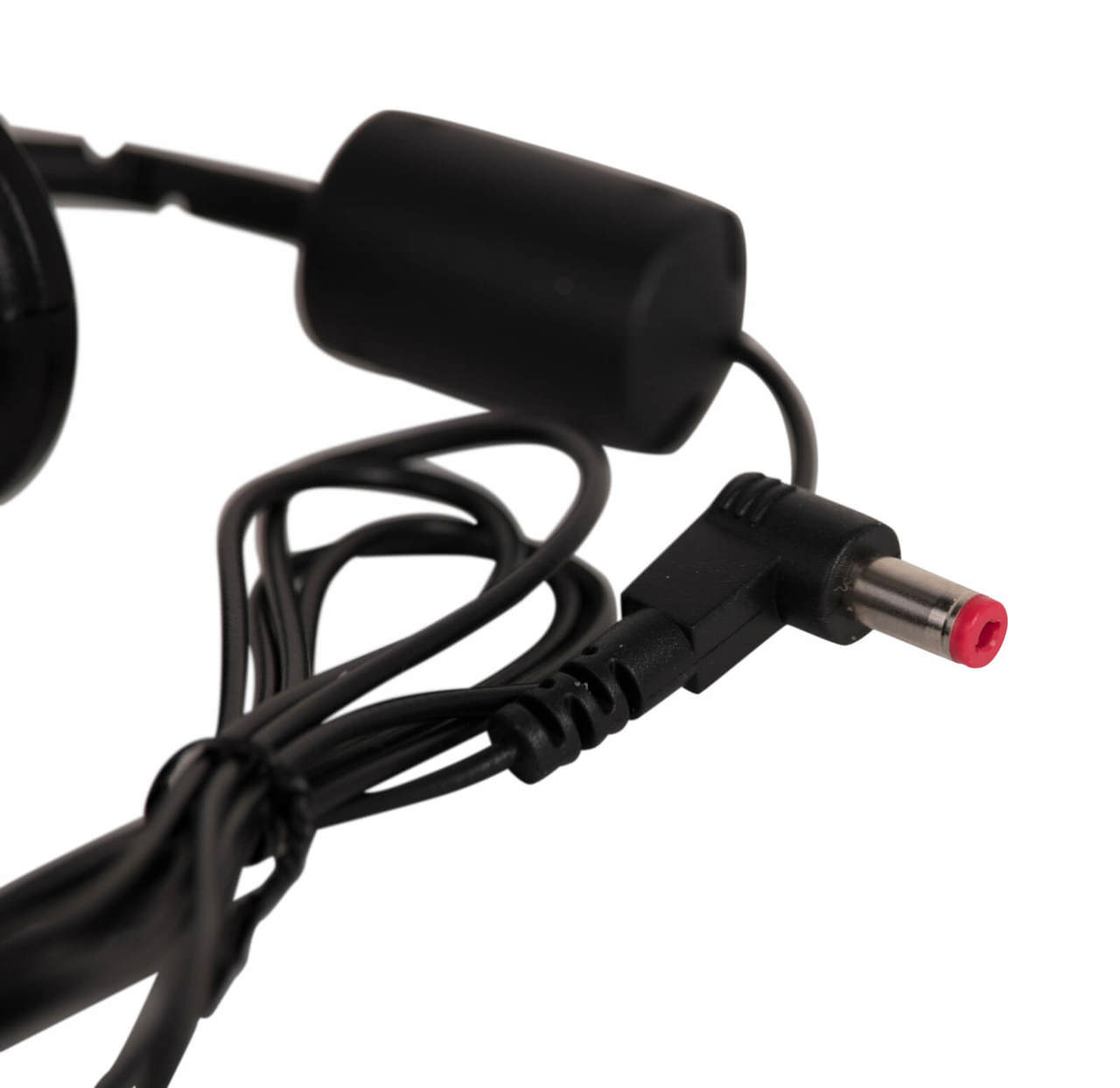 Red tip connector connects to the power port on the cradle