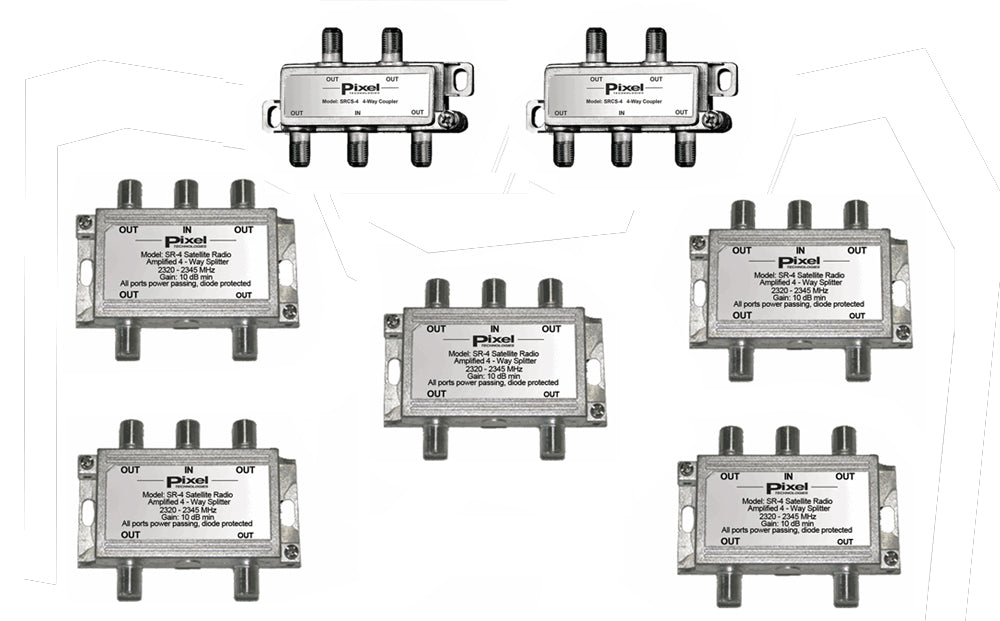 Pixel Technologies 20-way splitter system kit for satellite radio commercial services