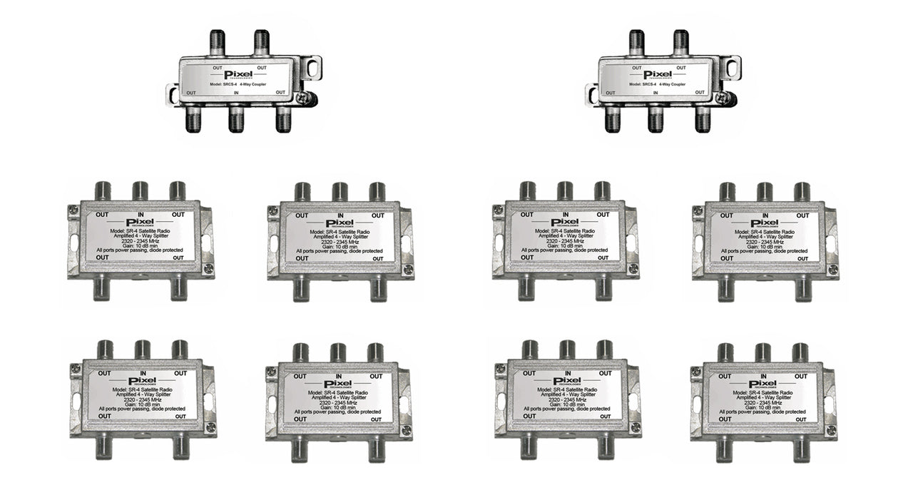 32-way splitter system kit for satellite radio commercial services