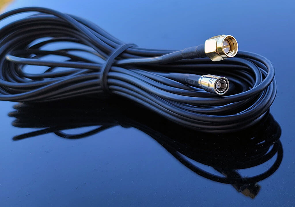 Sirius XM Satellite Radio Replacement Truck Antenna Cable showing the SMA connector and the SMB connector