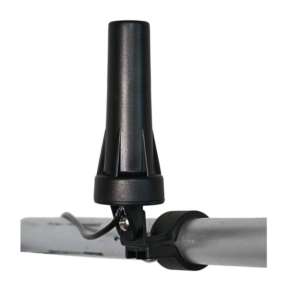 Motorcycle antenna shown on handlebars