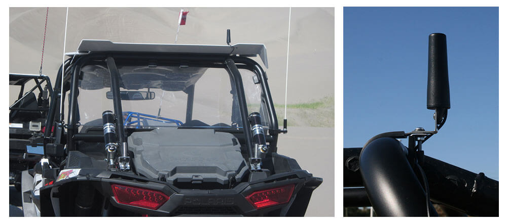 Shown installed on a Polaris RZR on the roll cage and flush mount on the roof