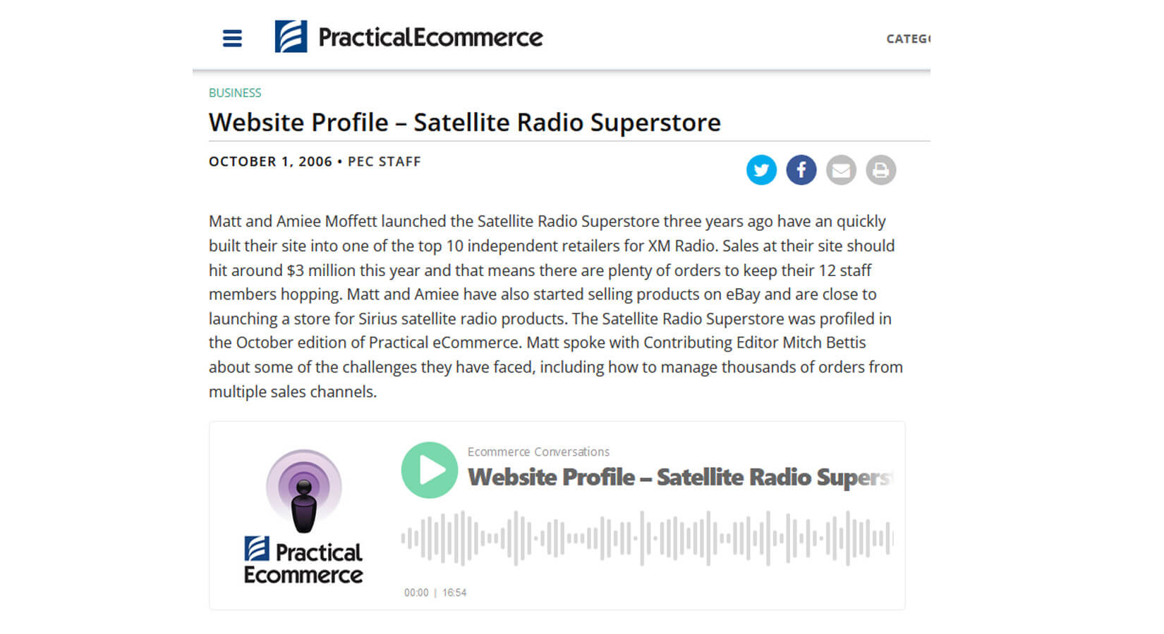 Satellite Radio Superstore Practical eCommerce Podcast Interview