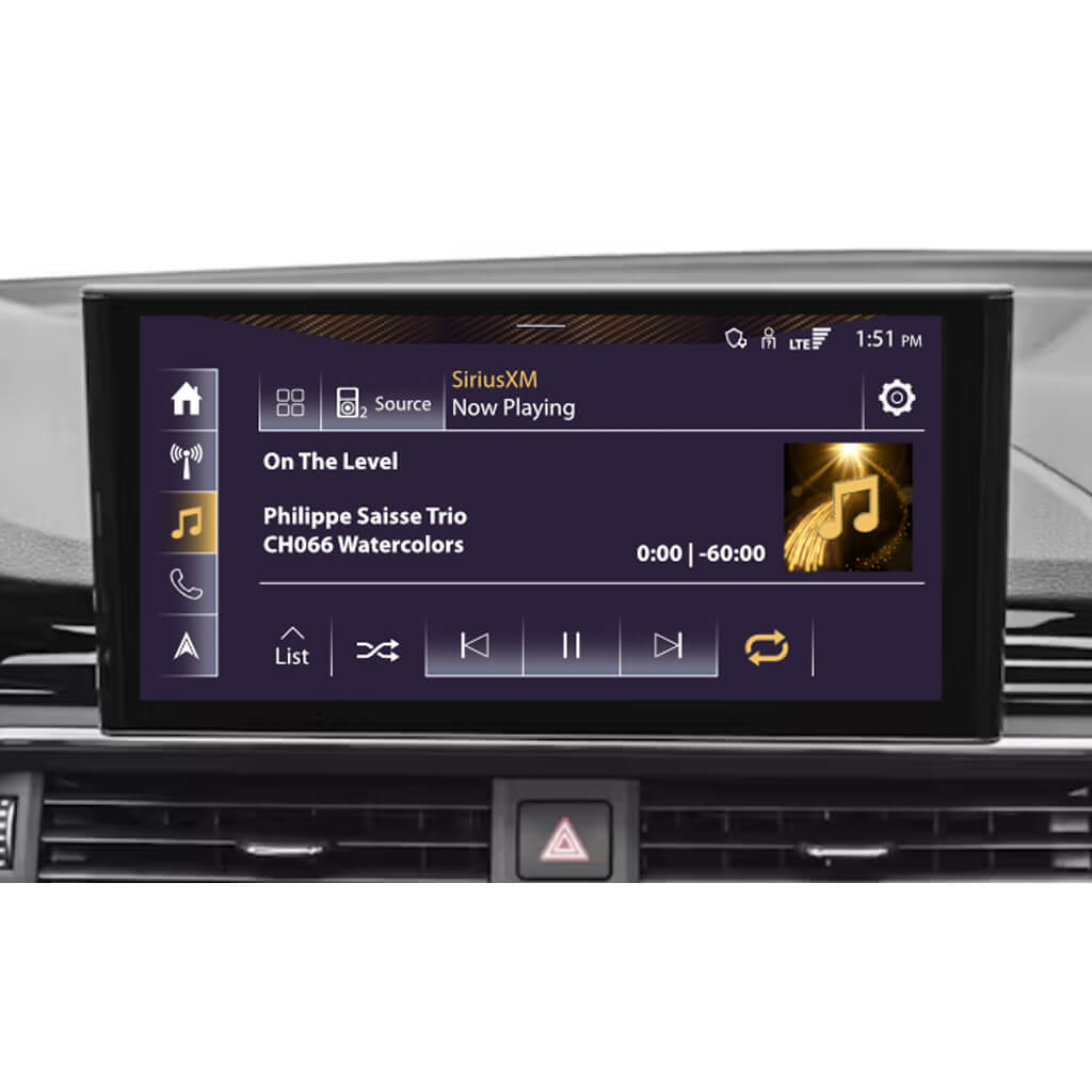 SiriusXM displayed on Audi screen with Factory OEM tuner kit