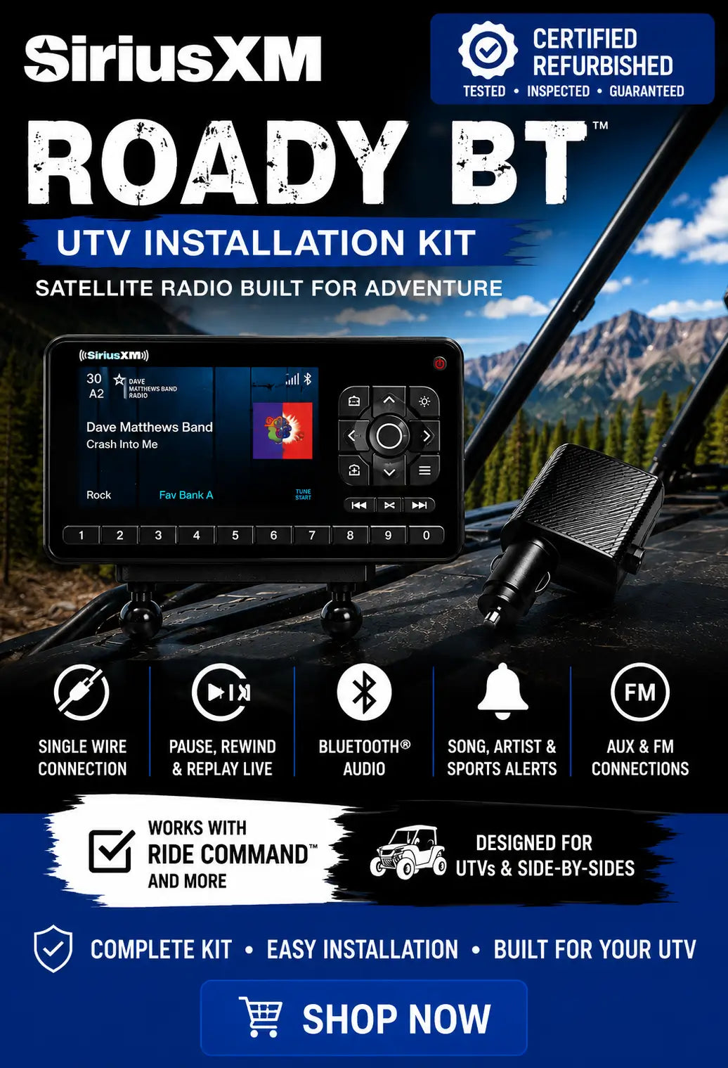 Roady BT UTV Kit with Refurbished Radio and Side by Side Install Kit