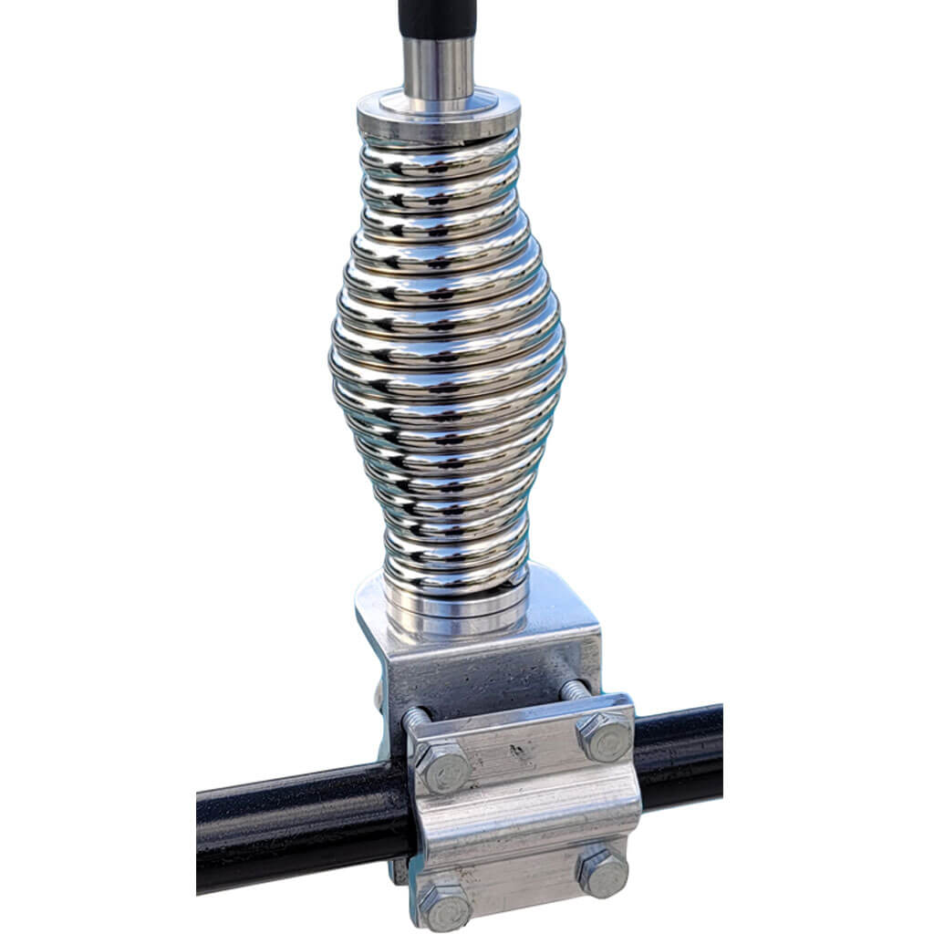 Super spring on mirror mount of satellite radio long haul truck antenna