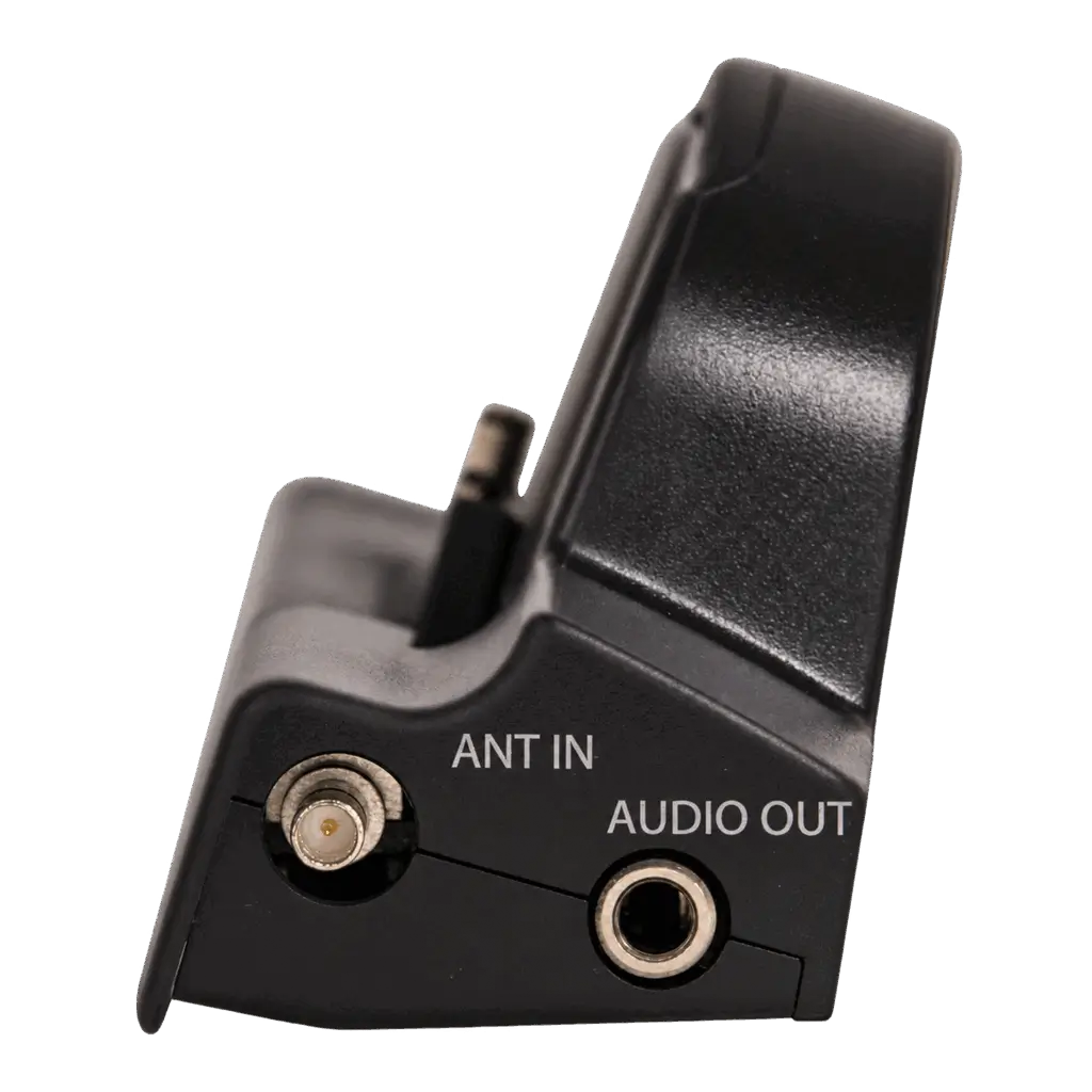 Audiovox Xpress XM satellite radio vehicle dock, side view showing ANT IN antenna connection and AUDIO OUT port