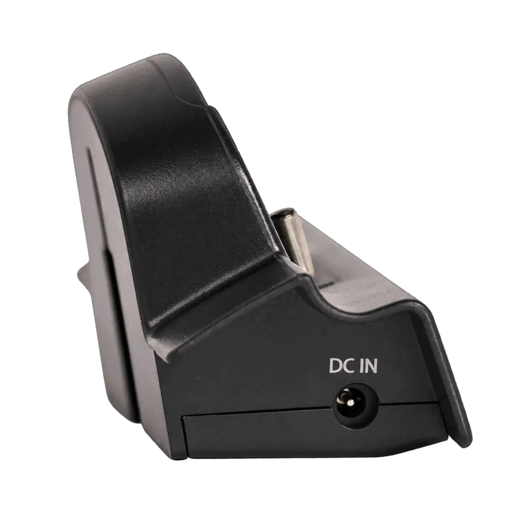 Audiovox Xpress XM satellite radio car cradle, side view showing the DC IN power connection