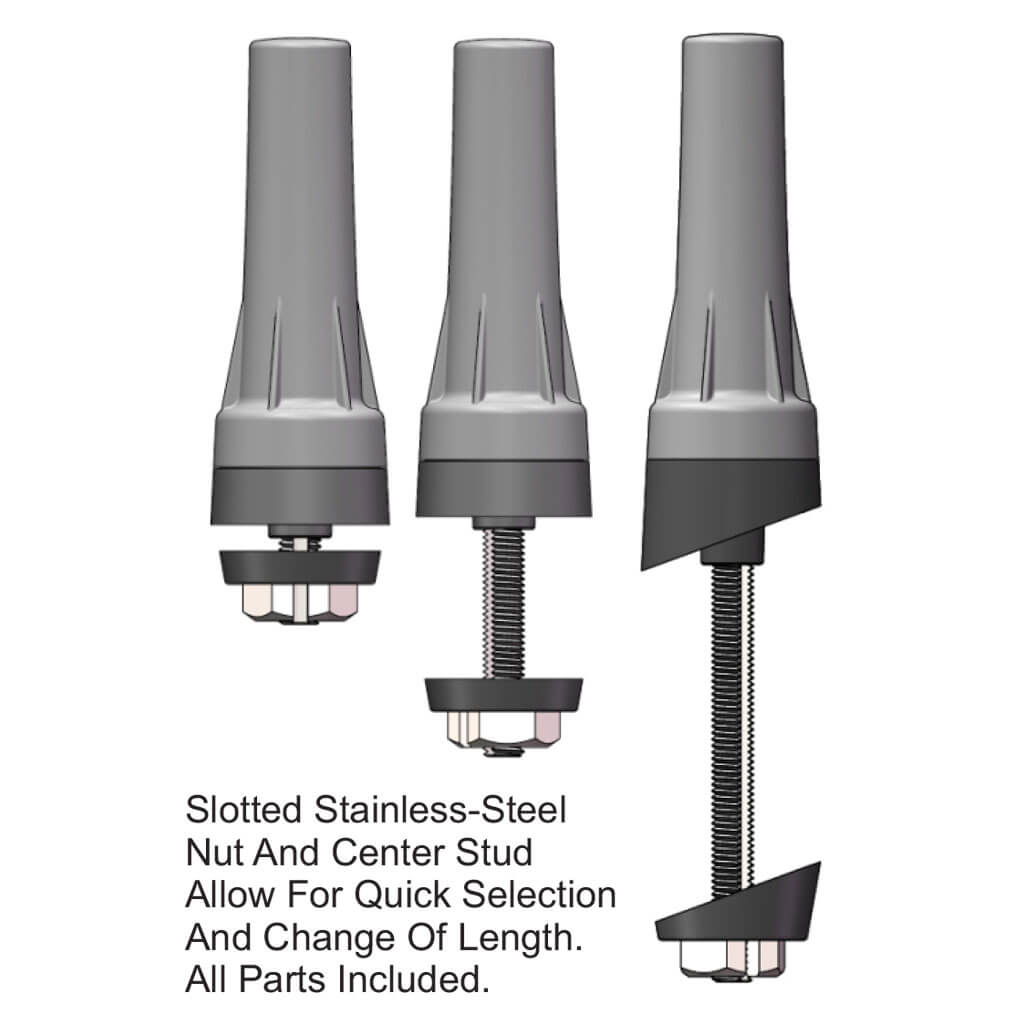 Includes different length slotted center nut