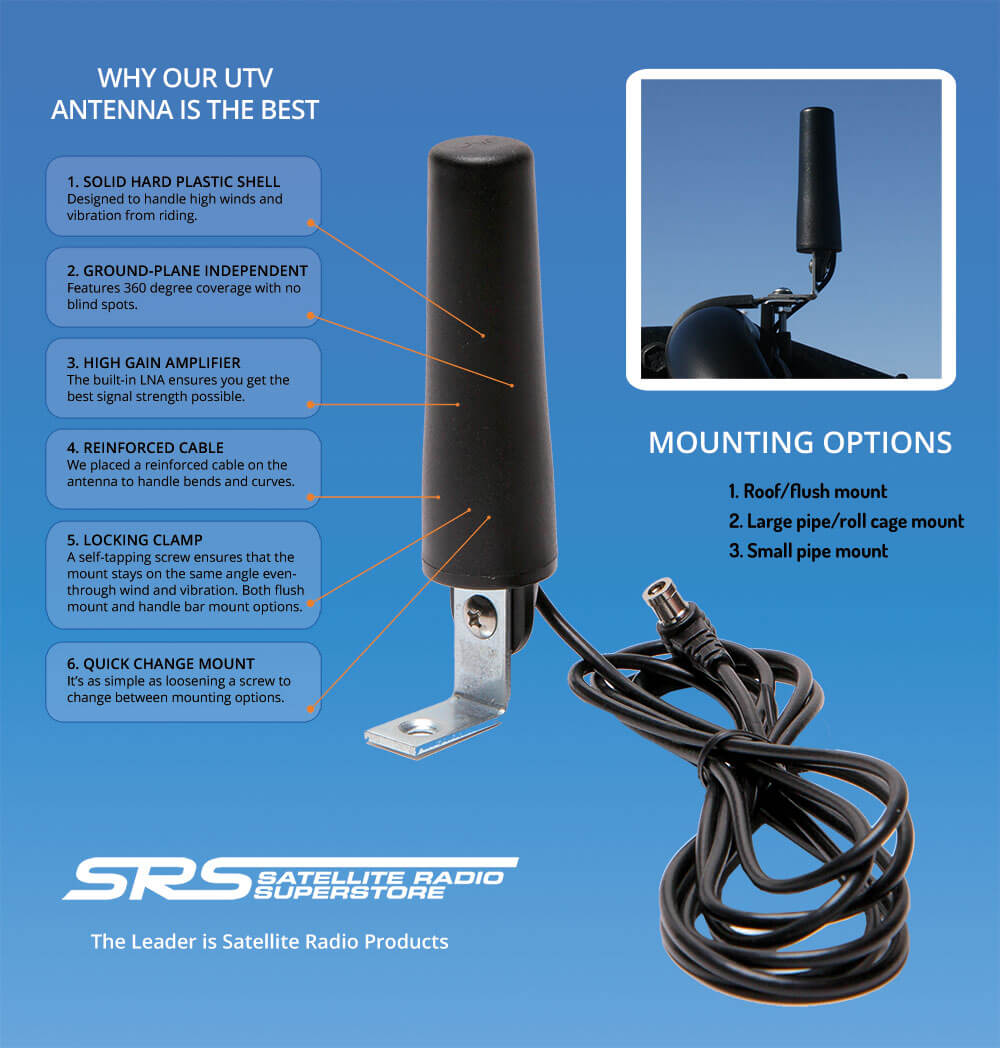 Sirius XM Radio UTV Antenna for Polaris RZR and side by side off road vehicles