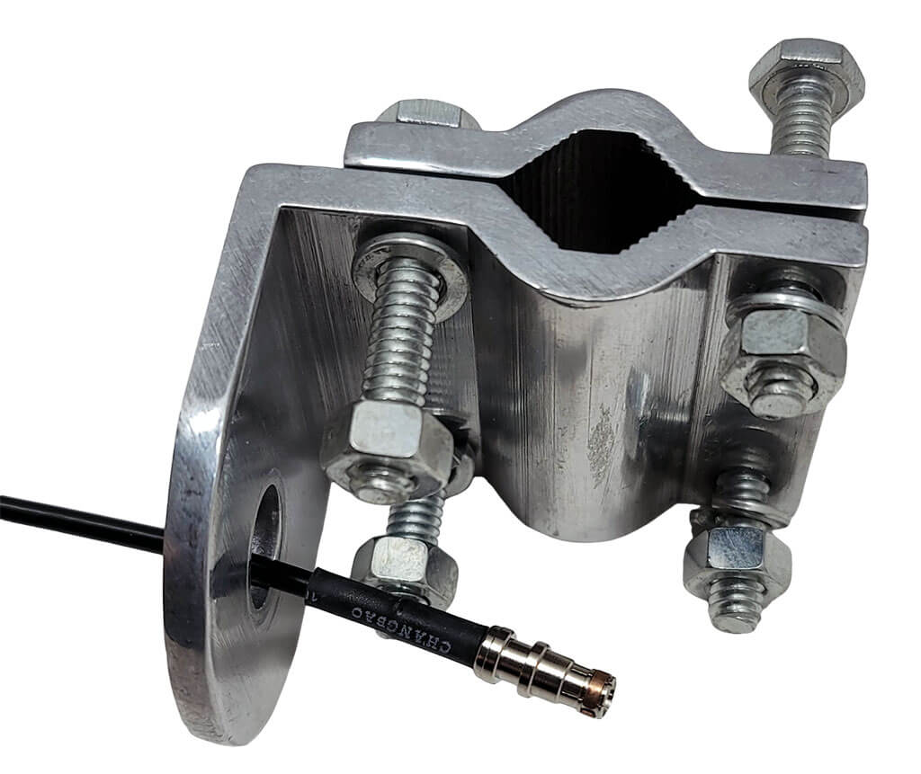 To install the mount run the antenna cable through the hole in the bracket