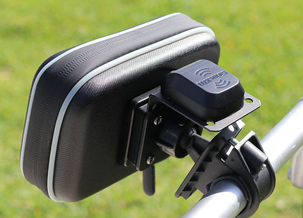 back view showing the handlebar mount and antenna